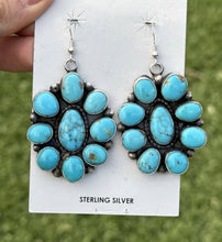 Load image into Gallery viewer, Navajo Sterling Silver Blue Turquoise Cluster Earrings RB