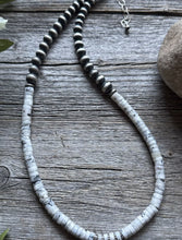 Load image into Gallery viewer, Sterling Silver White Buffalo Turquoise Heishi Bead W Pearls Necklace. 18 inch