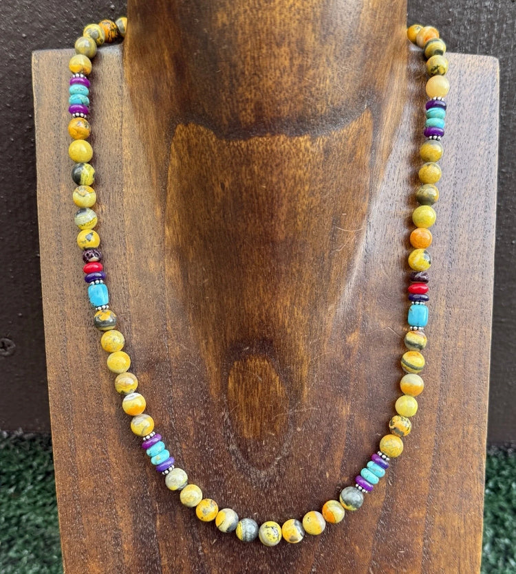 Bumblebee Jasper Multi Stone Color Sterling Silver Bead Necklace. 18 inch Gift
