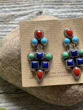 Load image into Gallery viewer, Navajo 925 Sterling Silver Multi Stone Cluster Earrings Geneva