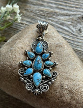 Load image into Gallery viewer, Navajo Native American Handmade Sterling Silver Turquoise Cluster Pendant Geneva