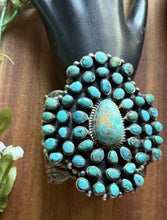Load image into Gallery viewer, Native American Sterling Silver Turquoise Cluster Cuff Bracelet. RY