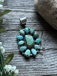 Navajo Sterling Silver Turquoise Cluster Pendant. C Yazzie