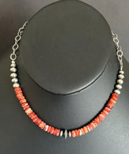 Load image into Gallery viewer, Sterling Silver Graduated Spiny Oyster Pearls Chain Bead Necklace. 16 Inch. Gift