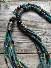 Load image into Gallery viewer, Tommy Rosita Singer T R Sterling Silver Multi Strand Turquoise Bead Necklace 28”