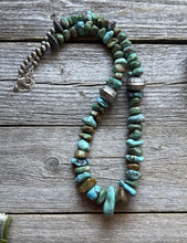 Load image into Gallery viewer, Sterling Silver Blue Green Turquoise Nuggets Pearls Bead Necklace 24 inch Gift