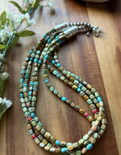 Load image into Gallery viewer, Sterling Silver Multi Strand Blue Green Turquoise Pearls Bead Necklace 22 Inch