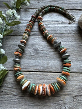 Load image into Gallery viewer, Sterling Silver Green Turquoise Spiny Oyster Multi Stone Bead Necklace 26 Inch