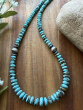 Load image into Gallery viewer, Sterling Silver Graduated Vibrant Rondelle Blue Turquoise Bead Necklace 18 inch