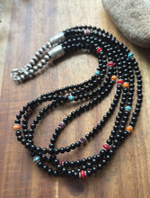 Load image into Gallery viewer, Sterling Silver Multi Strand Stone Black Onyx Bead Necklace. 22 Inch