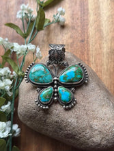 Load image into Gallery viewer, Navajo Sterling Silver Sonoran Gold Turquoise Butterfly Pendant Geneva