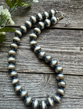 Load image into Gallery viewer, 14mm 30 Inch 925 Sterling Silver Oxidized Pearls Bead Necklace Southwestern