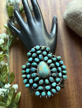 Load image into Gallery viewer, Native American Sterling Silver Turquoise Cluster Cuff Bracelet. RY