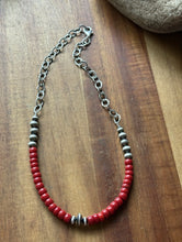 Load image into Gallery viewer, Sterling Silver Graduated Red Coral Pearls Chain Bead Necklace. 16 Inch. Gift