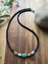 Load image into Gallery viewer, Sterling Silver Black Onyx Green Turquoise Nuggets Bead Necklace 18 inch Gift