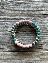 Load image into Gallery viewer, Sterling Silver Pink Conch Turquoise Pearls Wrap Spiral Bead Bracelet