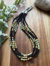 Load image into Gallery viewer, Sterling Silver Multi Strand Black Onyx Turquoise Bead Necklace. 22 Inch