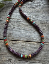 Load image into Gallery viewer, Sterling Silver Purple Spiny Oyster Multi Stone Bead Necklace. 18 inch. Gift