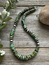 Load image into Gallery viewer, Southwestern 925 Sterling Silver Green Turquoise Heishi Bead Necklace. 20 inch