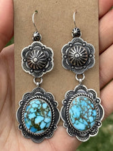 Load image into Gallery viewer, Navajo Sterling Silver Kingman Spiderweb Turquoise Earrings A Albert Jake