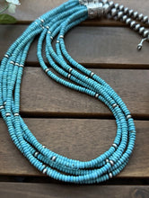 Load image into Gallery viewer, Sterling Silver Multi Strand Blue Turquoise Bead Necklace. 24 inch. Gift