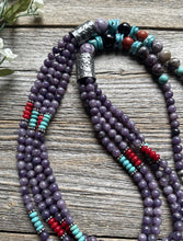 Load image into Gallery viewer, Sterling Silver Multi Strand Stone Purple Pearls Bead Necklace. 30 inch