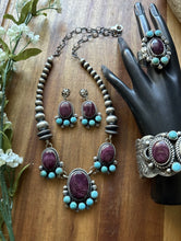 Load image into Gallery viewer, Navajo Sterling Silver Purple Spiny Oyster Turquoise Necklace Cuff Set