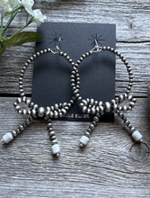 Load image into Gallery viewer, Sterling Silver Bow White Howlite Pearls Hoop Bead Earrings 3.5 Inch