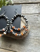 Load image into Gallery viewer, Southwestern Sterling Silver Orange Spiny Oyster Pearls Double Loop Earrings