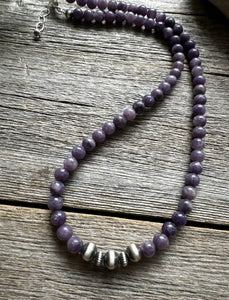 Sterling Silver Charoite W Pearls Bead Necklace. 18 Inch
