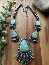 Load image into Gallery viewer, Navajo Sterling Silver Royston Black Jack Turquoise Cluster Lariat Necklace KY