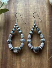 Load image into Gallery viewer, Pink Rhodochrosite Sterling Silver Pearls Bead Earrings 2.75 Inch