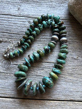 Load image into Gallery viewer, Sterling Silver Blue Green Graduated Turquoise Nuggets Bead Necklace 18 inch