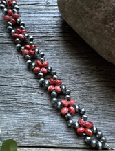 Load image into Gallery viewer, Floral Sterling Silver Red Spiny Oyster Pearls Bead Bracelet. 7 Inch