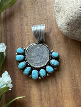 Load image into Gallery viewer, Navajo Sterling Silver Turquoise Quarter Dollar Coin Pendant. KY