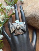 Load image into Gallery viewer, Navajo Sterling Silver Thunderbird Stamped Adjustable Ring Sunshine Reeves