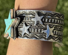 Load image into Gallery viewer, Sunshine Reeves 925 Sterling Silver Star Stamped Cuff Bracelet Native American