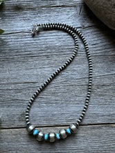 Load image into Gallery viewer, Sterling Silver Blue Turquoise W Pearls Bead Necklace. 18 inch