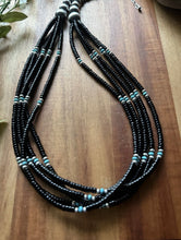 Load image into Gallery viewer, Sterling Silver Multi Strand Black Onyx Turquoise Pearls Bead Necklace. 26 Inch