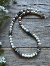 Load image into Gallery viewer, Southwestern Sterling Silver Brown Wild Horse Turquoise Bead Necklace. 18 inch