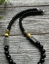 Load image into Gallery viewer, Sterling Silver Black Onyx Bumblebee Jasper Kokopelli Bead Necklace. 18 inch.