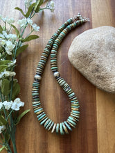 Load image into Gallery viewer, Sterling Silver Graduated Green Turquoise Bead Necklace. 18 inch