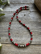 Load image into Gallery viewer, Sterling Silver Red Coral W 6mm 4mm Pearls Bead Necklace 18 inch