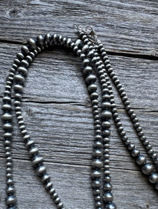 4mm - 8mm Multi Graduated Sterling Silver Oxidized Pearls Bead Necklace 60 Inch