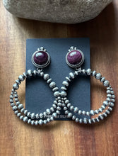 Load image into Gallery viewer, Navajo Sterling Silver Purple Spiny Oyster Pearl Double Loop Earrings Etta E