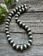 Load image into Gallery viewer, 14mm 30 Inch 925 Sterling Silver Oxidized Pearls Bead Necklace Southwestern