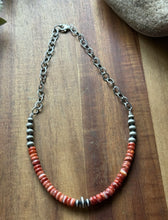 Load image into Gallery viewer, Sterling Silver Graduated Spiny Oyster Pearls Chain Bead Necklace. 16 Inch. Gift