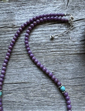 Load image into Gallery viewer, Southwestern 925 Sterling Silver Dyed Sugilite W Turquoise Bead Necklace 18 inch