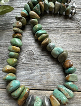 Load image into Gallery viewer, Sterling Silver Green Turquoise Nuggets Bead Necklace. 18 inch