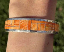 Load image into Gallery viewer, Zuni Native Sterling Silver Spiny Oyster Inlay Cuff Bracelet Glendora Booqua